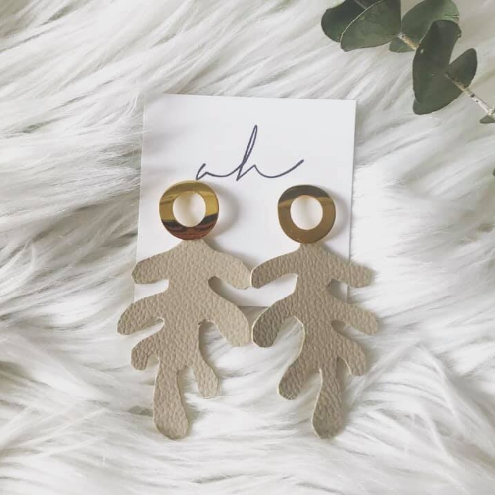5 for $45 Ah Patia Leather Leaf Earrings NWT